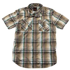 PraNa Button Down Shirt Mens Large Plaid Western Organic Cotton
